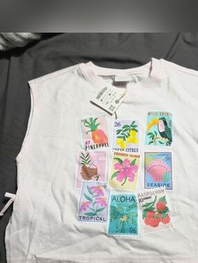 Zara Aloha Sun Graphic Tee Girls Flower Print Pink Shirt Size 9-10 NWT